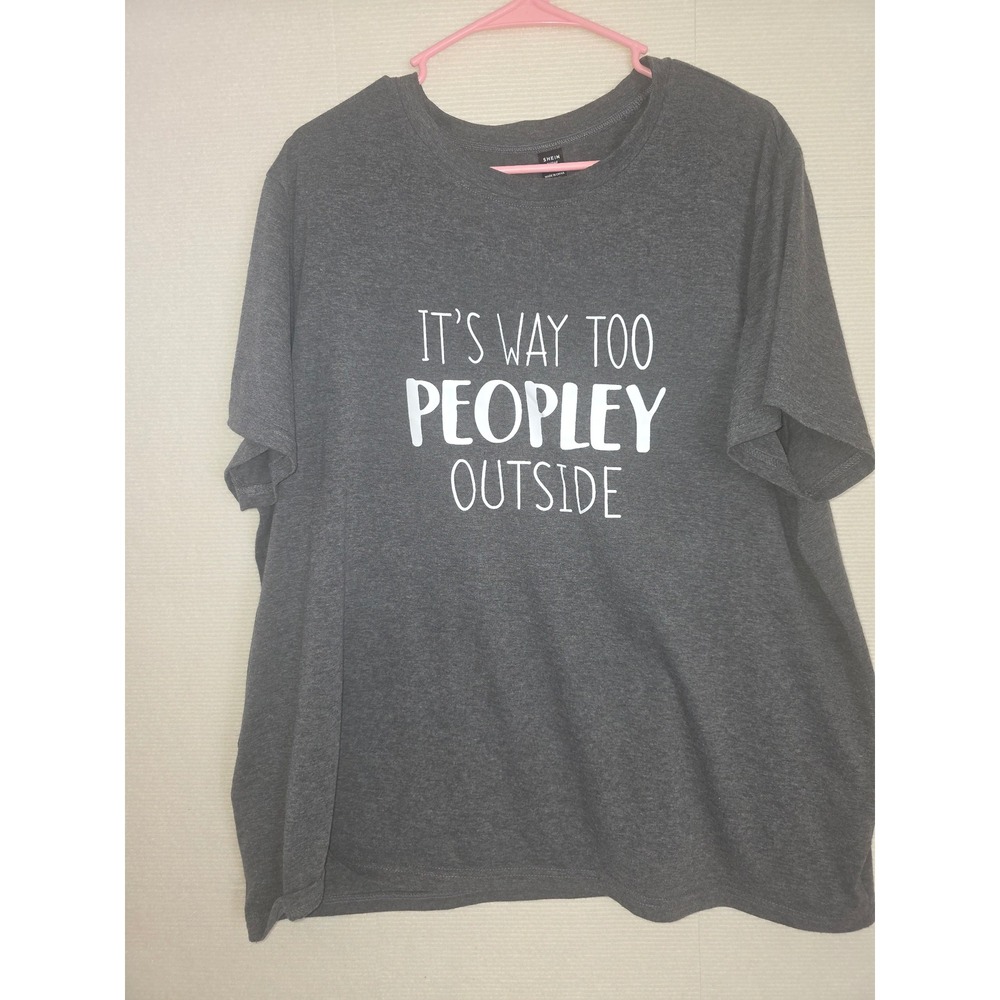SHEIN Curve Its Way Too Peopley Outside Graphic Tee Charcoal Gray 3XL